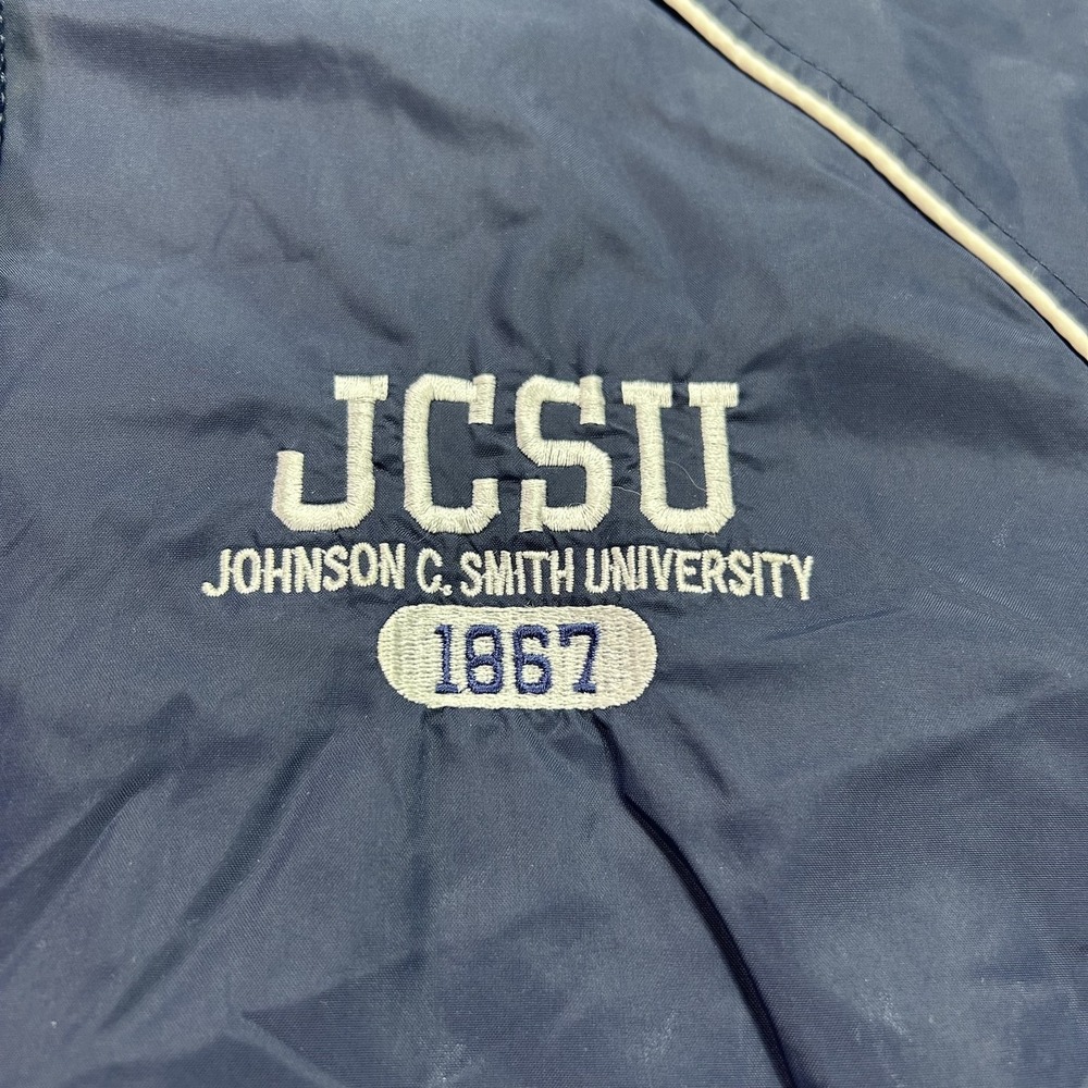 VINTAGE Johnson C Smith JCSU Jacket Mens Medium Blue Hooded Windbreaker - Picture 2 of 11
